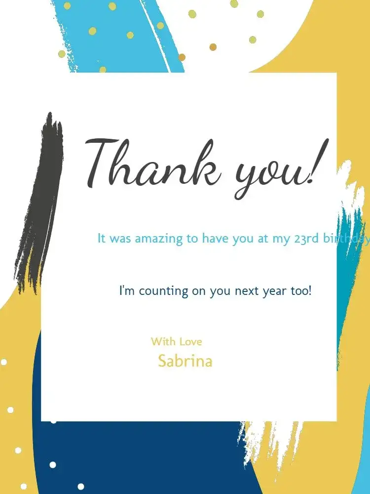 Thank You Card Adult Yellow Attendance