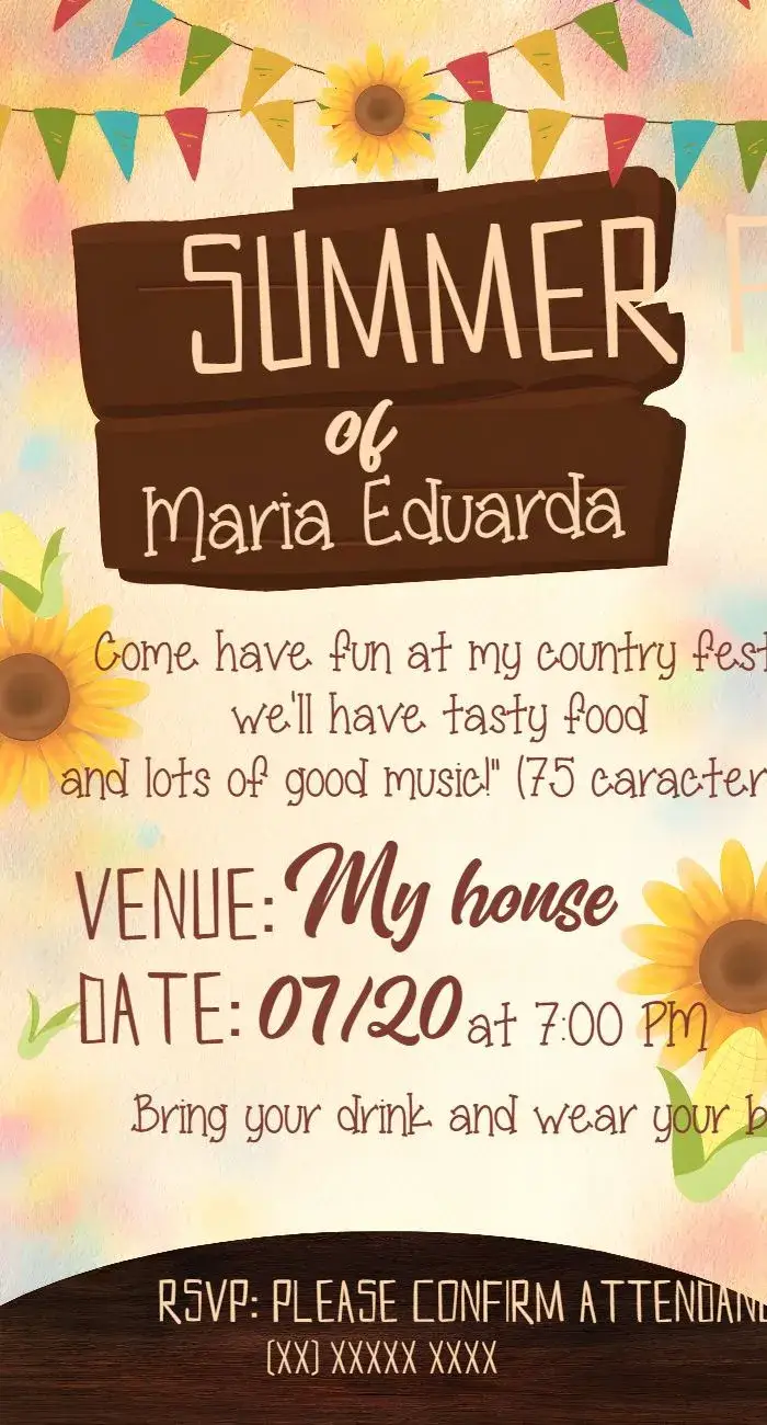Invitation Arraiá Festa Junina Tipicas – Commemorative Dates theme colorful, traditional, vintage, rustic, festive, playful