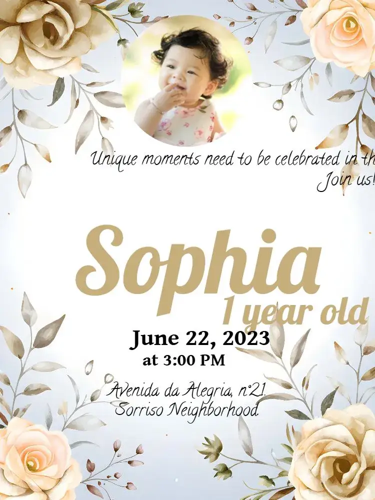 Invitation Floral With Garden Photo – Birthday theme floral, delicate, golden, modern, elegant, magical