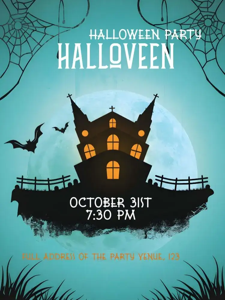 Invitation Halloween Party – Commemorative Dates theme black, witches, castle, haunted, Halloween theme, mystery