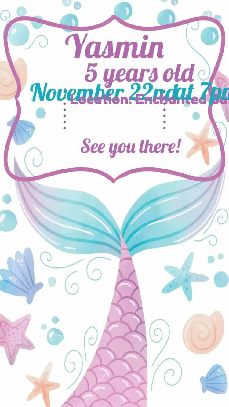 Invitation Mermaid – Kids' Birthday Party theme navy blue, pastel, fun, playful, colorful, fantasy
