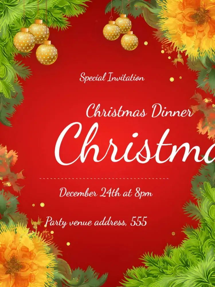 Invitation For Christmas Dinner with Santa – Commemorative Dates theme vibrant, traditional, festive, colorful, Christmas illustrations, Christmas elements