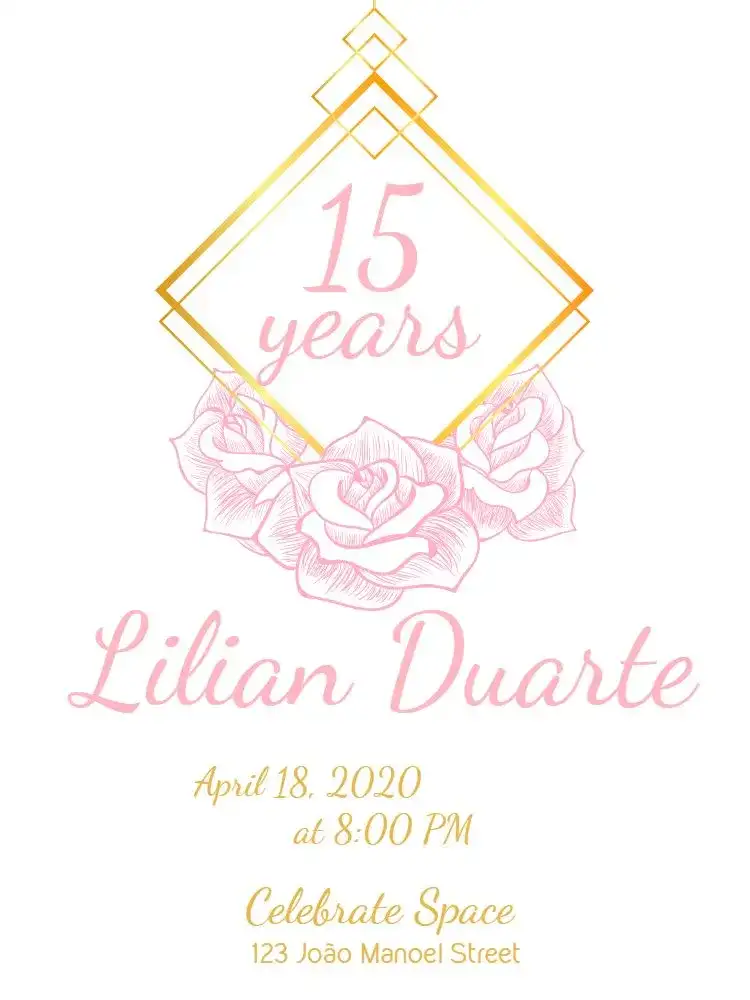 15th Birthday Floral - Pink With Gold Minimalist