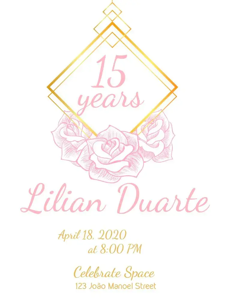 15th Birthday Floral - Pink With Gold Minimalist invitation