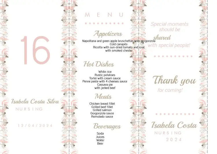 Menu Triângulo Formatura Floral Rosa invitation