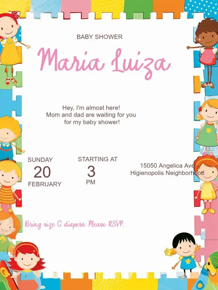 Invitation Baby Shower For Editing Children – Raffle Tea theme pink, delicate, childish, feminine, modern, fun
