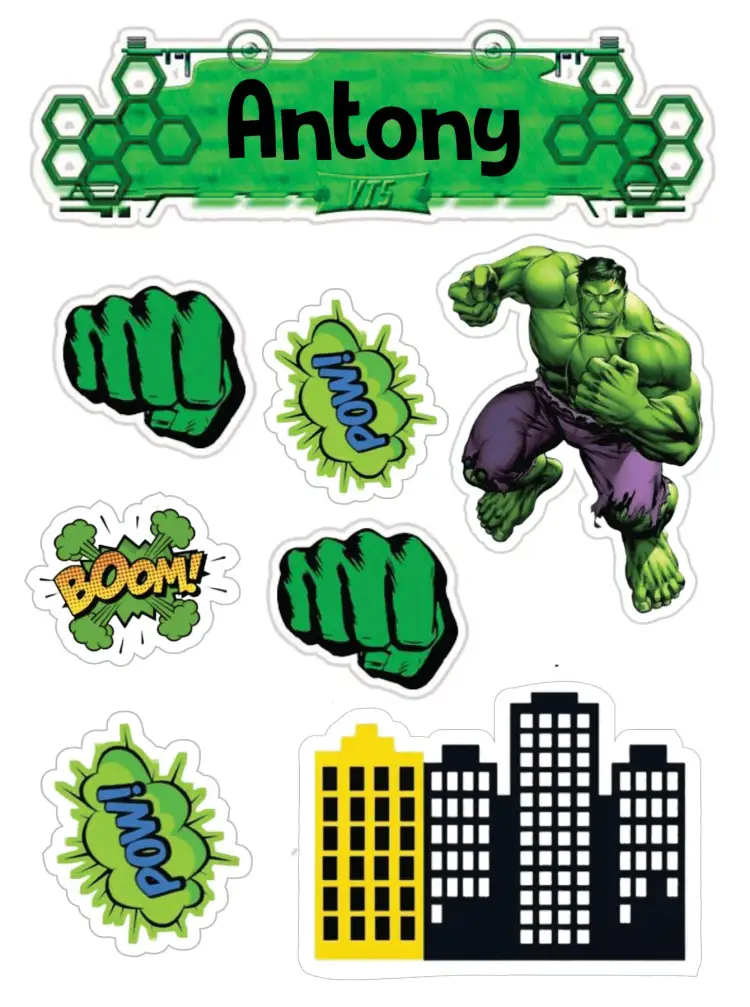 Invitation Hulk – Cake topper theme green, modern, superheroes, colorful, fun, adventure