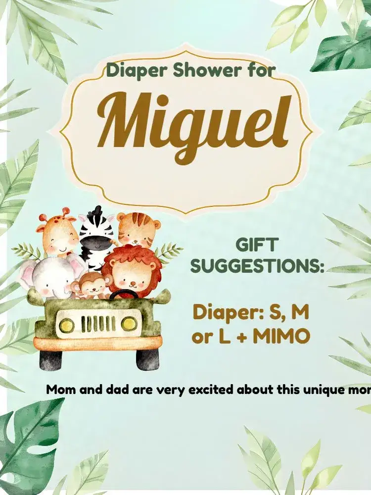 Invitation Safari White Gender Reveal – Gender Reveal theme safari, animals, neutral colors, fun, playful, modern