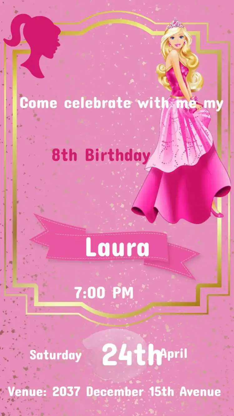 Barbie Fashion Girl Kids Invitation - Pink Party