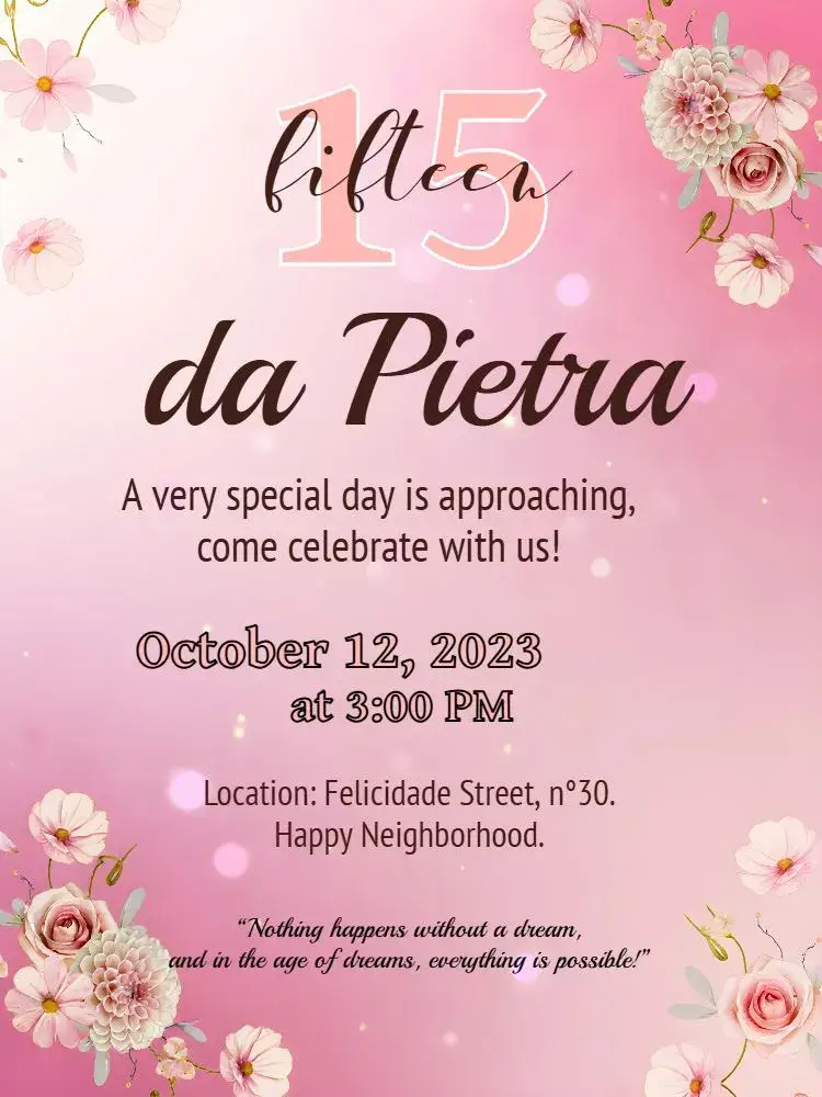 15th Pink Floral Birthday invitation