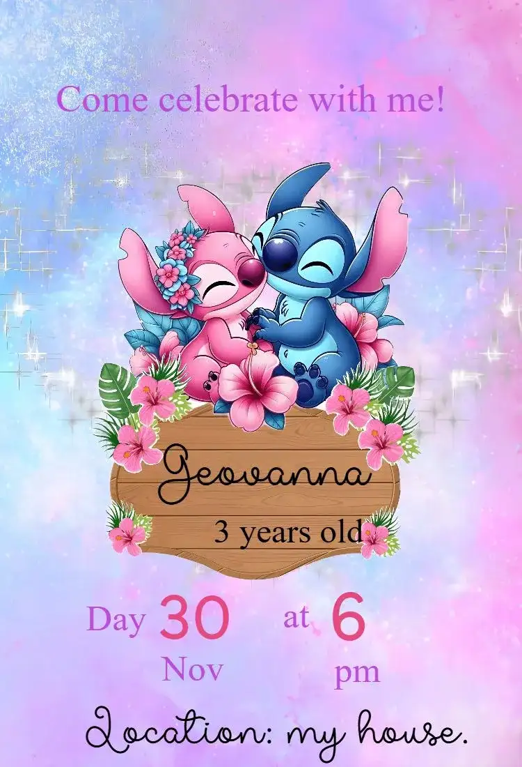 Angel and Stitch Birthday Invitation