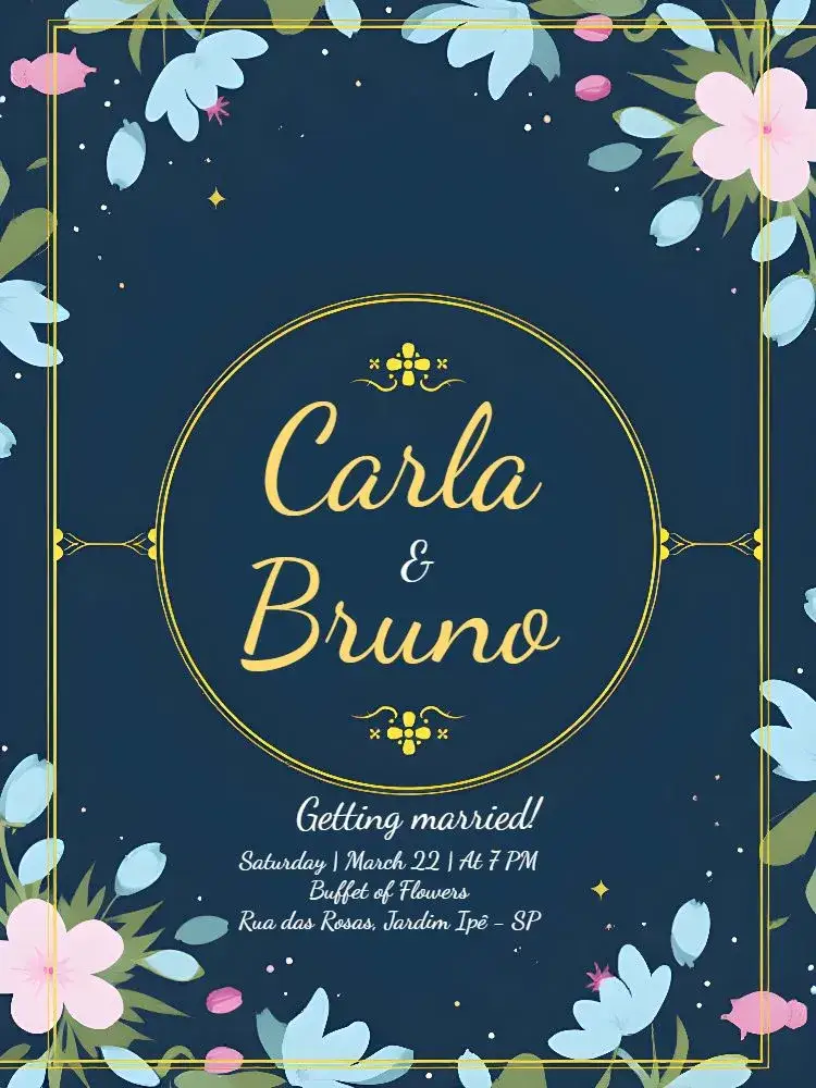 Invitation Navy Floral Tulips Wedding – Wedding theme floral, elegant, modern, romantic, navy blue, minimalist