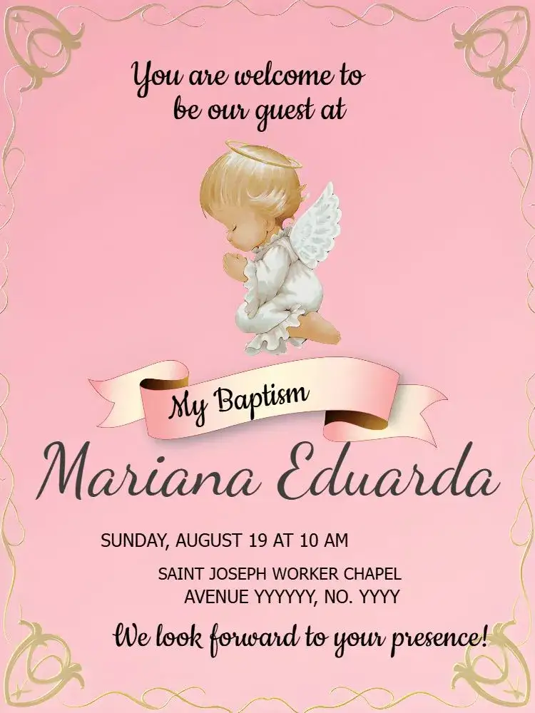 Invitation Rose Baptism – Baptism theme pink, little angels, delicate, childlike, minimalist