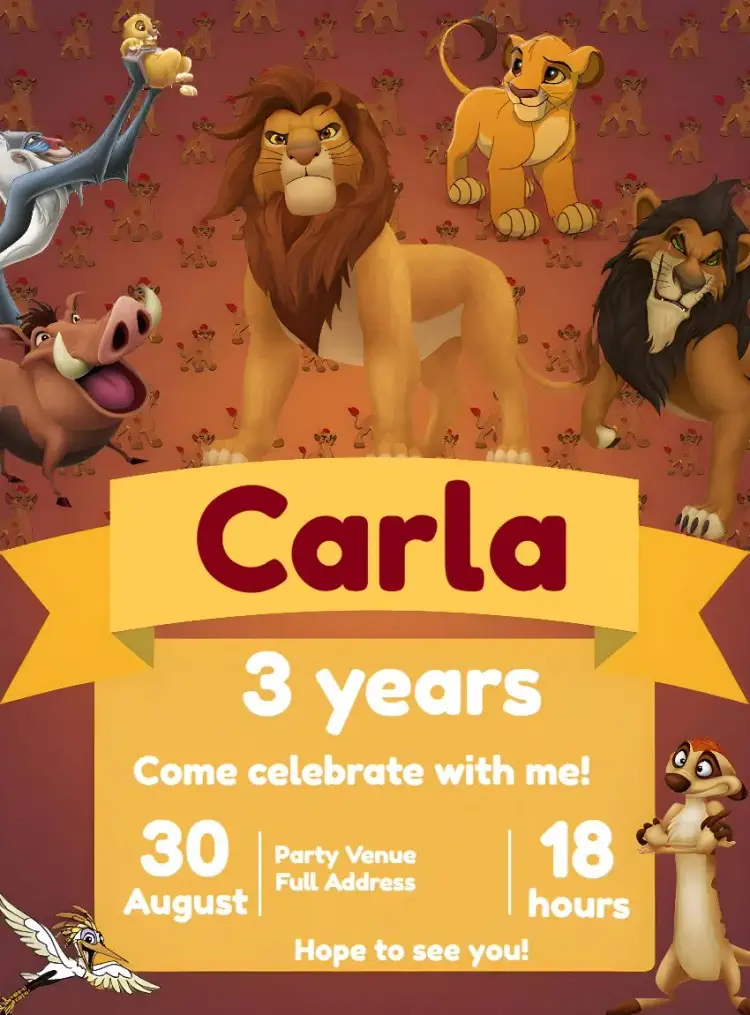Lion King Pumbaa invitation