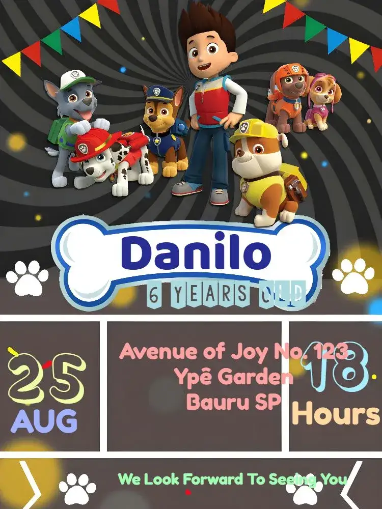 Invitation Colorful Paw Patrol – Most searched for theme colorful, fun, childish, themed, lively