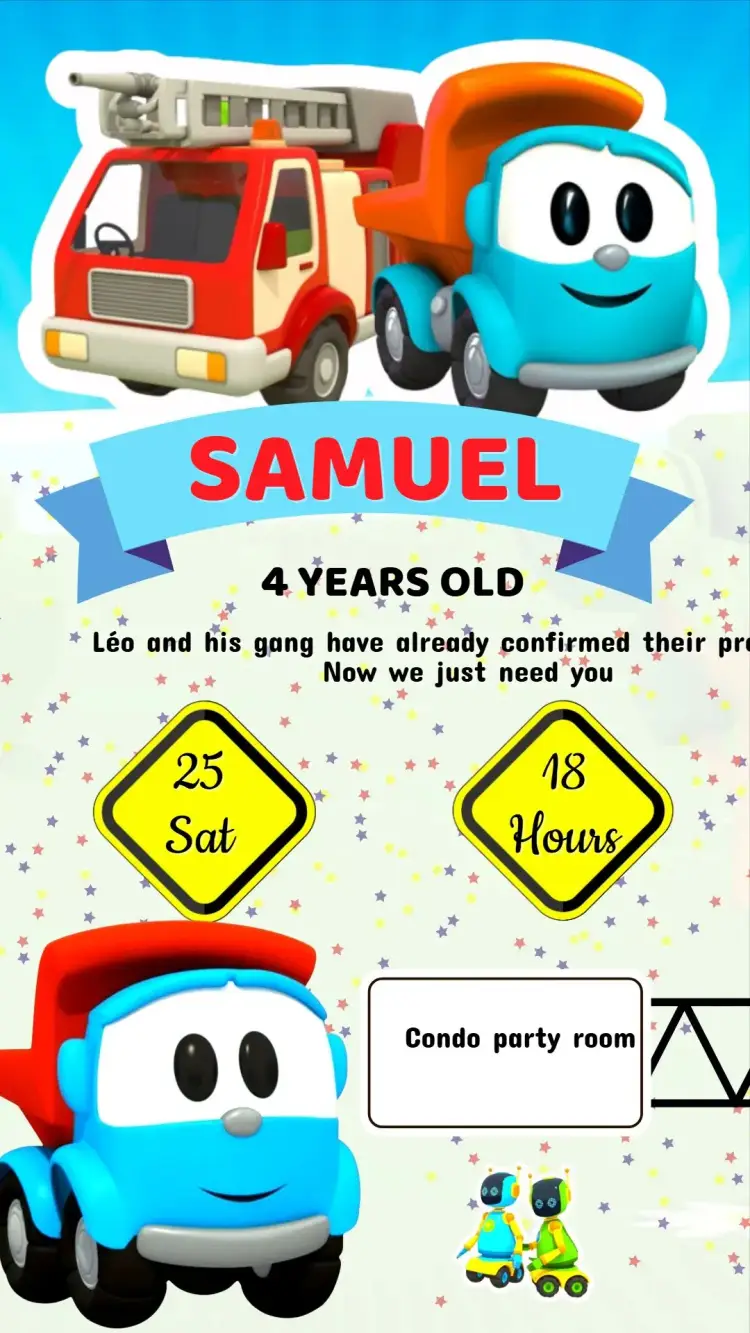 Leo the Truck Birthday Invitation