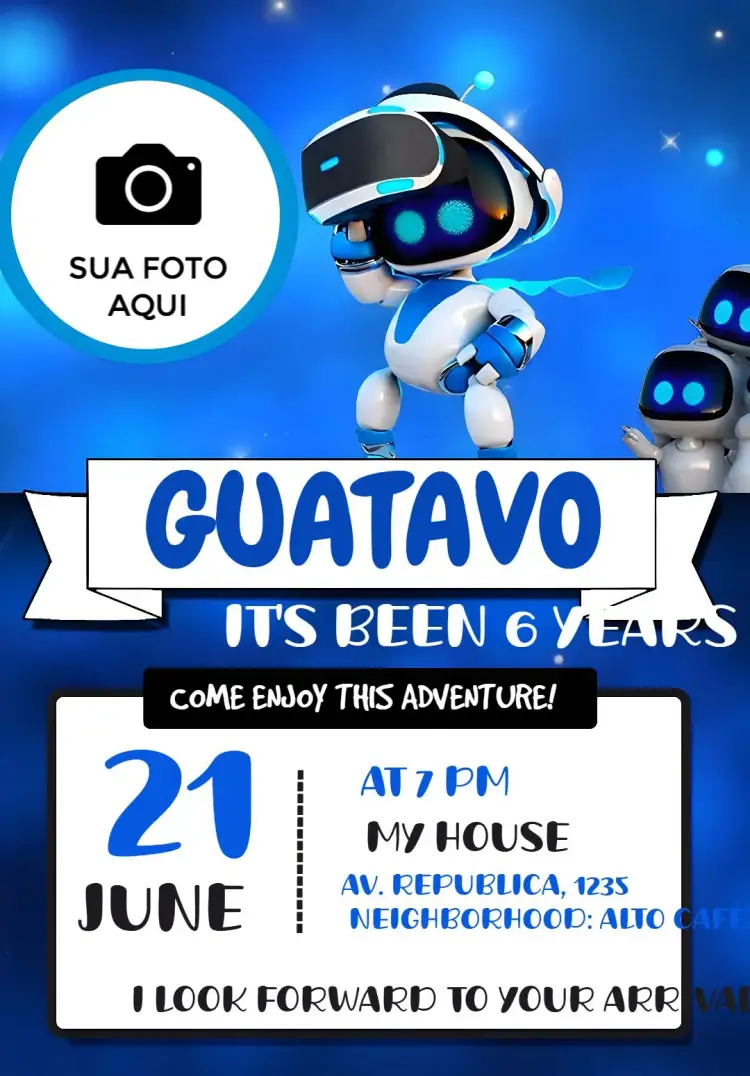 Astro Bot With White Photo invitation