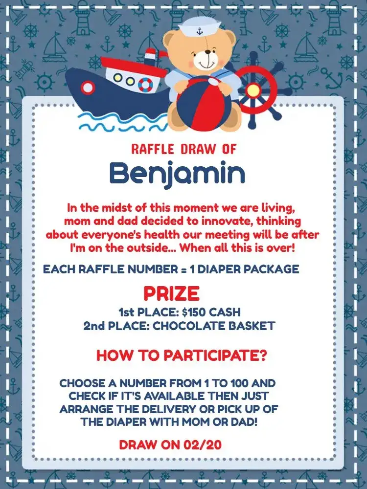 Invitation Tea Raffle Sailor Teddy Bear Tea – Raffle Tea theme sailor, cute, naval, blue and red, childish, fun illustration
