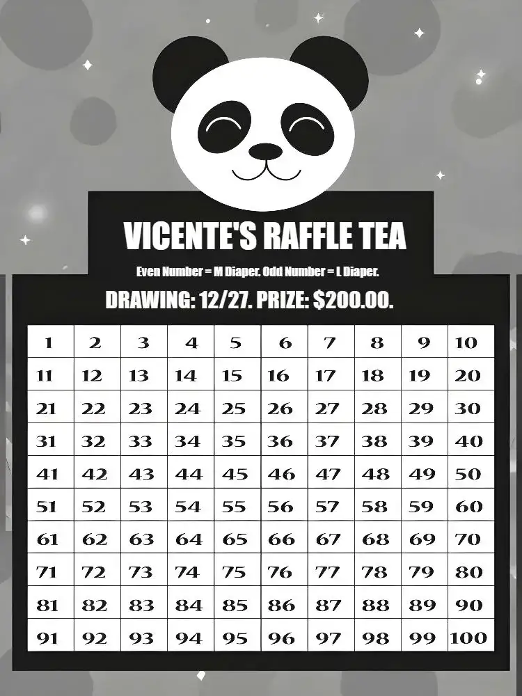 Invitation White Panda Tea Raffle – Raffle Tea theme modern, fun, minimalist, black and white, animals, stripes