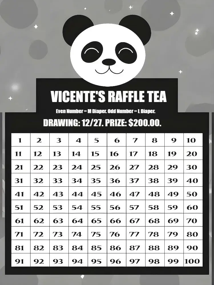 White Panda Tea Raffle invitation