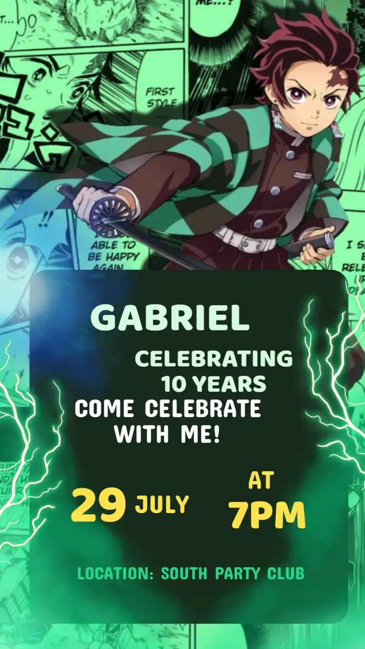 Invitation Birthday Invitation Damon Slayer – Kids' Birthday Party theme vibrant, adventurous, fantasy, modern, colorful, themed