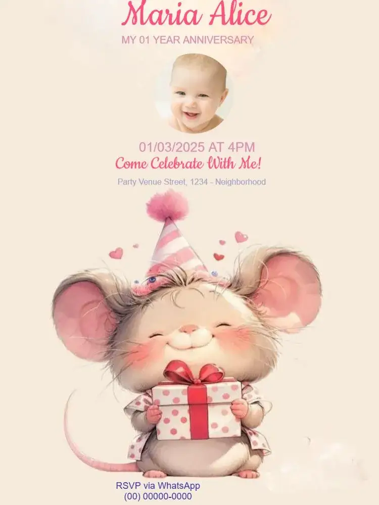 Invitation Children's Mouse Invitation To Edit Forest – Kids' Birthday Party theme forest, safari, delicate, colorful, playful, childlike