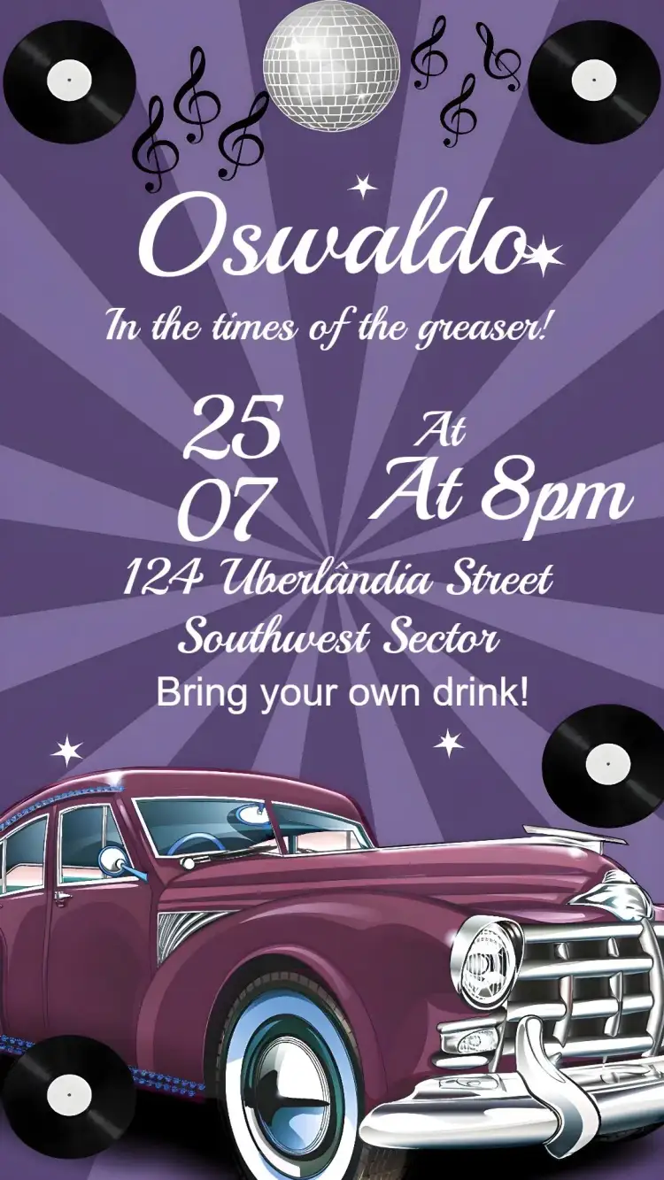 Invitation 60s Lilac – Sweet 15 theme vintage, nostalgic, elegant, colorful, fun, themed