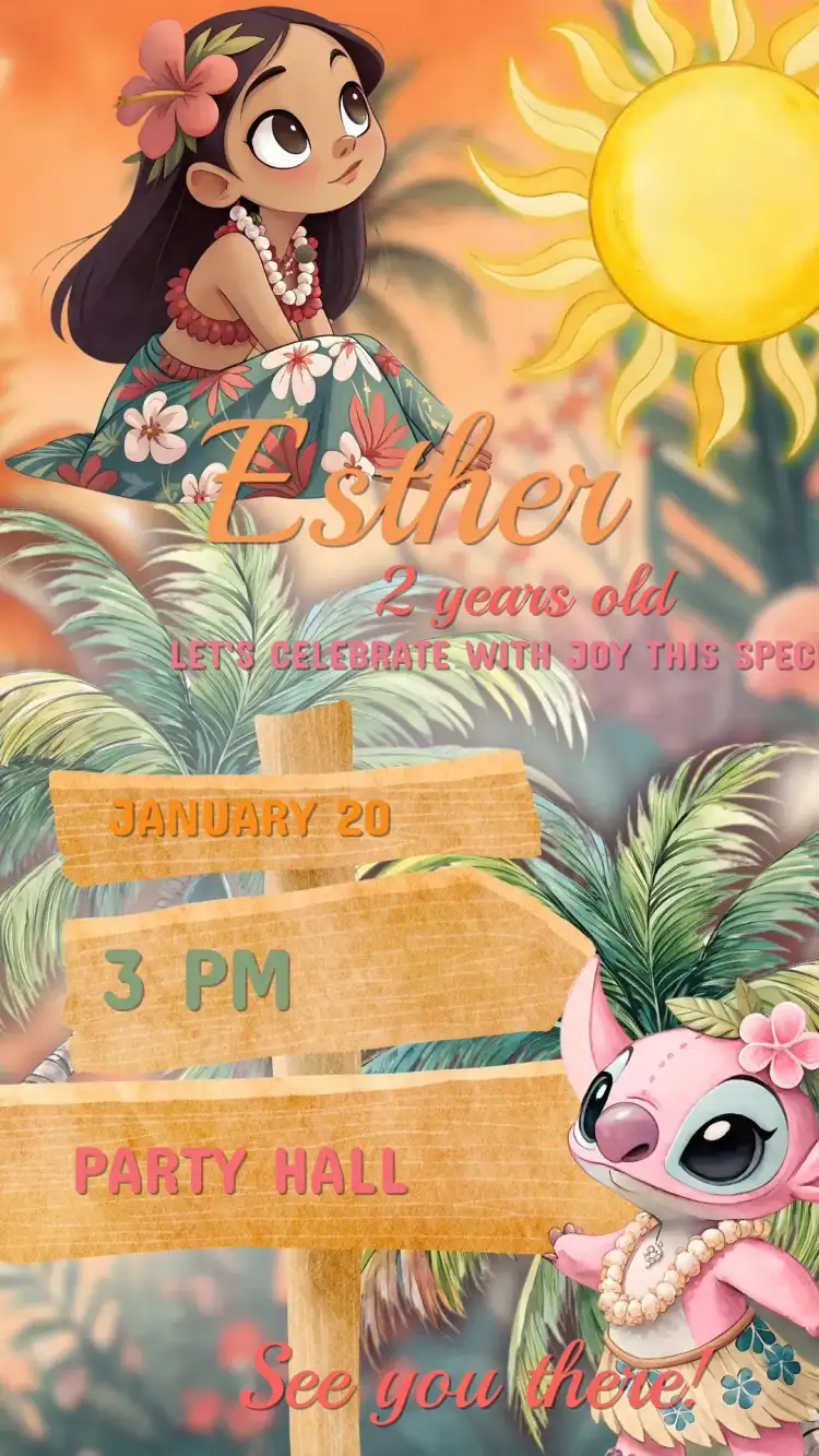 Children's Birthday Invitation Lilo and Angel