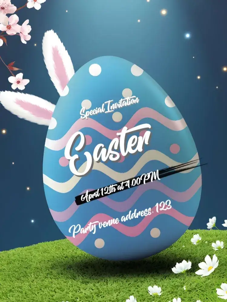 Invitation Easter Celebration – Commemorative Dates theme brown, white, colored eggs, bunny, chocolate, celebration