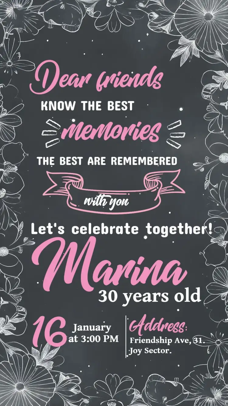 Invitation Chalkboard Good Friends - Pink Floral – Birthday theme floral, chalkboard, rosa, modern, feminine, cheerful