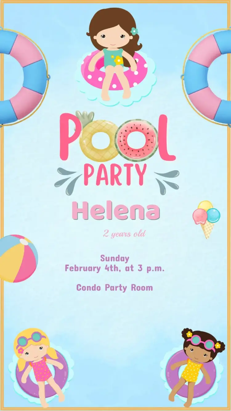 Children's Birthday Invitation Pool Party