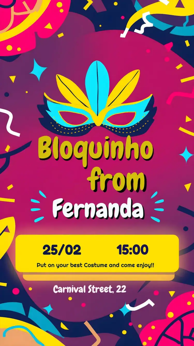 Invitation Bloquinho Rosa Carnival – Commemorative Dates theme carnival, colorful, fun, childish, modern, cheerful