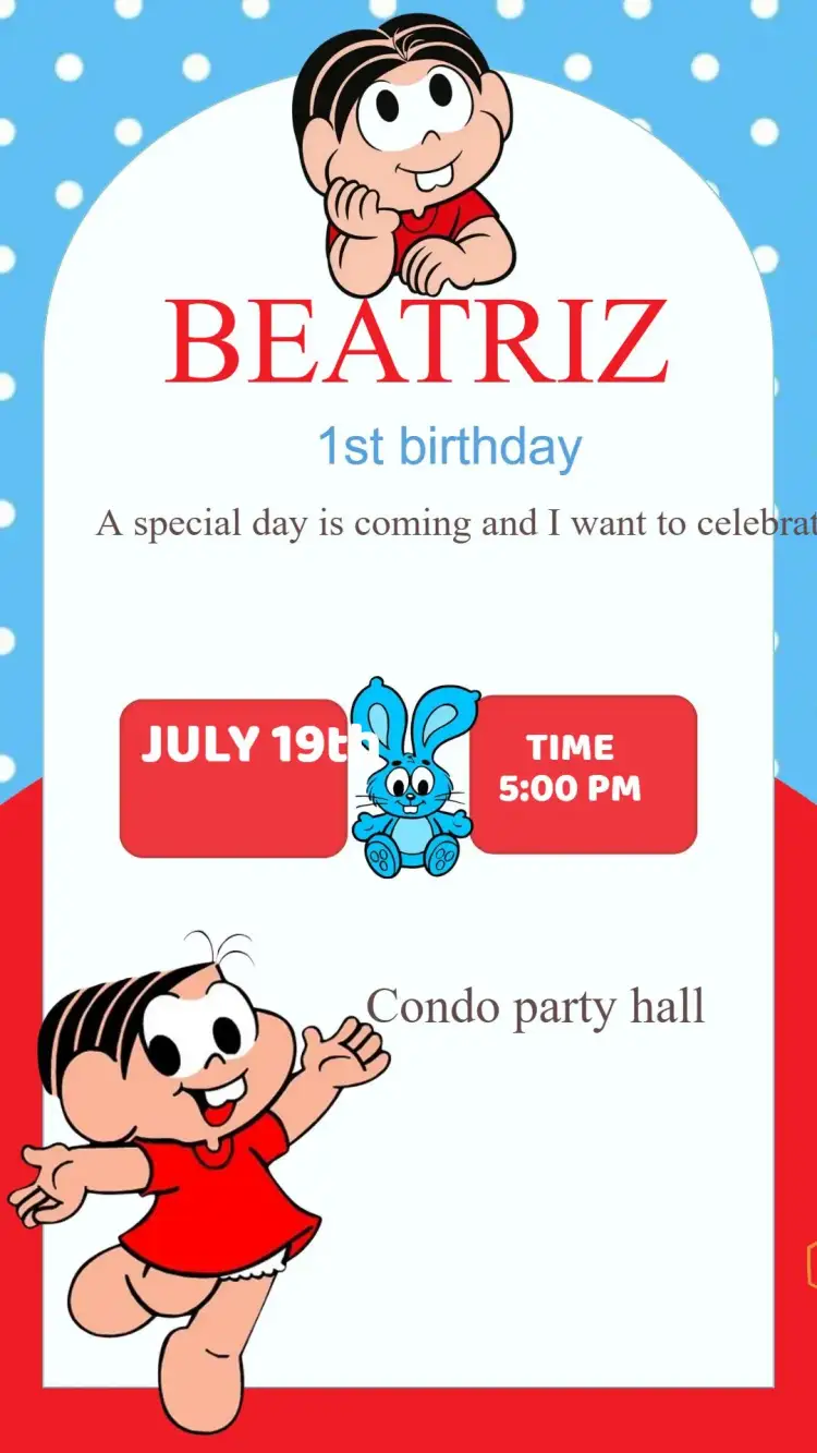 Invitation Invitation Birthday Mônica - Monica's Gang – Kids' Birthday Party theme colorful, playful, fun, childlike, vibrant