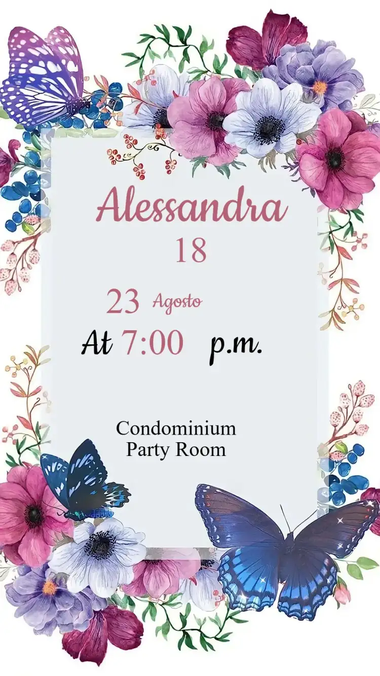 Floral and Butterflies Birthday Invitation