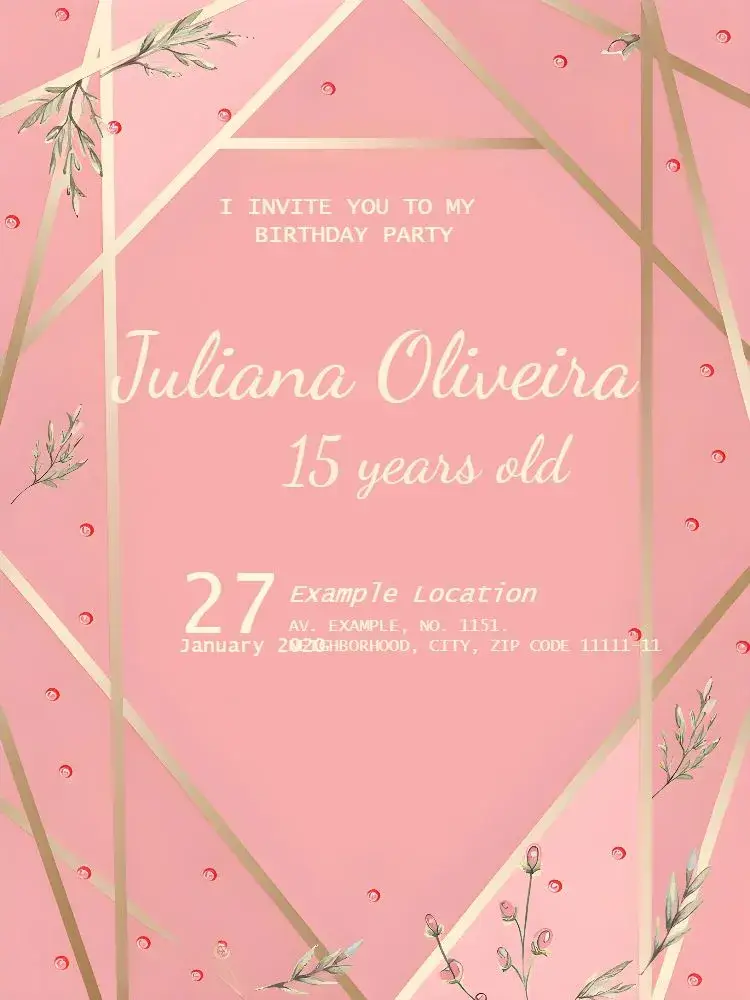 15th Birthday Pink and Gold invitation