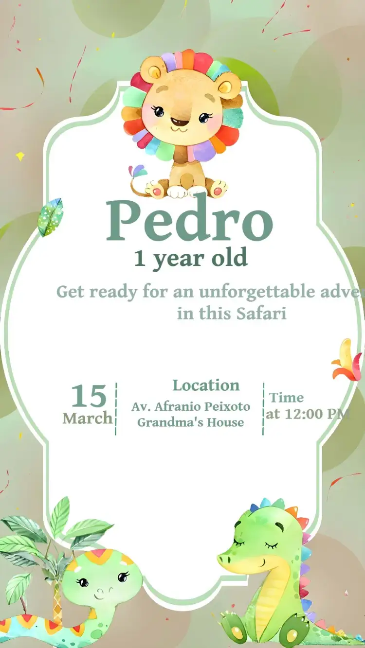 Invitation Safari Leaves – Kids' Birthday Party theme tropical, colorful, fun, natural, modern