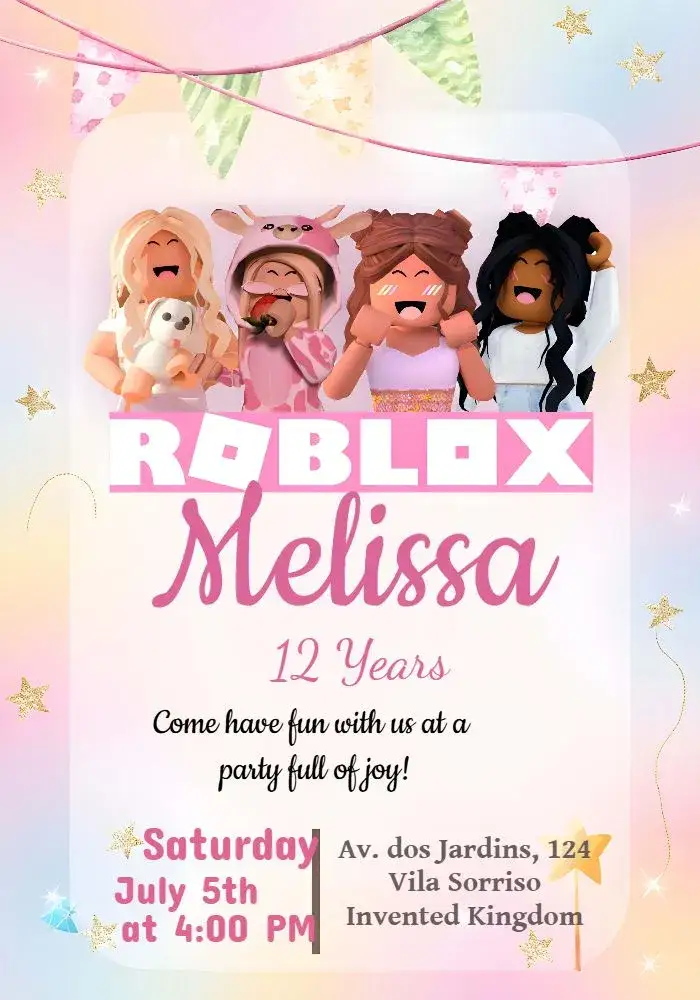 Invitation Roblox Pink – Most searched for theme pink, fun-filled, contemporary, games, child-friendly, colorful