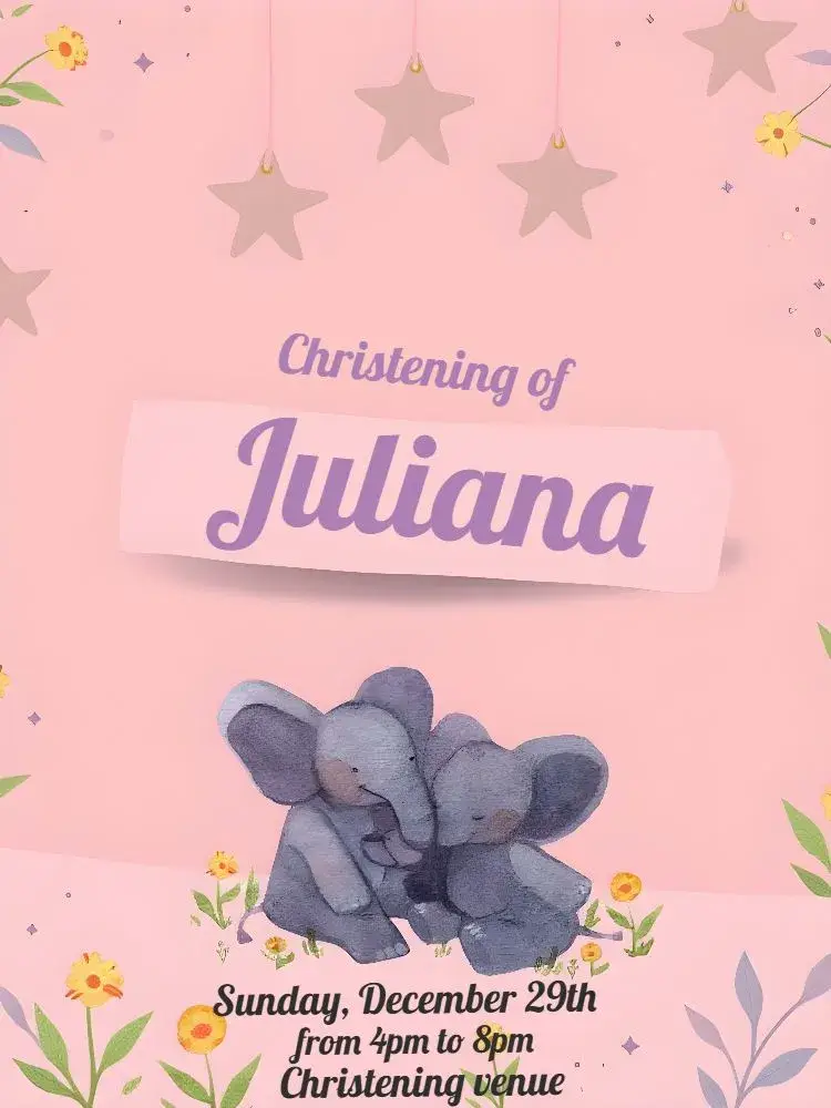 Elephant Theme Baptism invitation