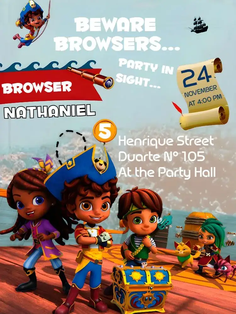 Invitation Santiago Dos Mares Ship – Commemorative Dates theme nautical, children's, colorful, fun-filled, sailing, adventurous