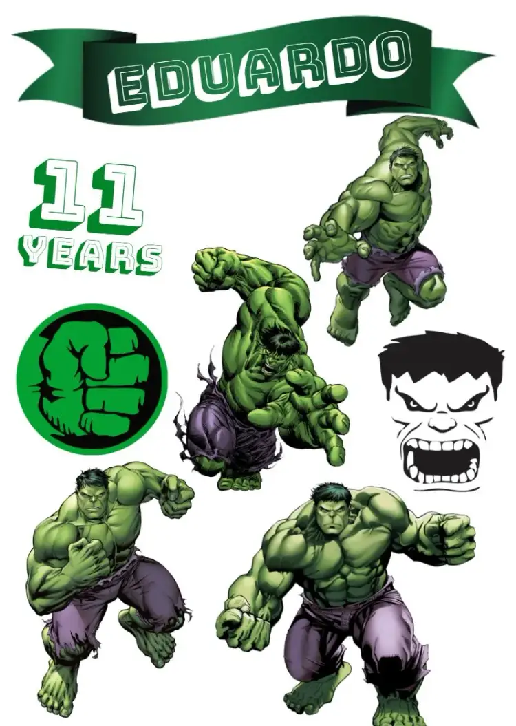 Invitation Hulk Avenger Cake Topper – Cake topper theme green, superheroes, adventure, colorful, fun, childish