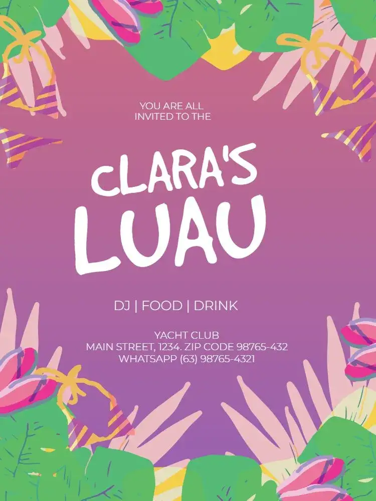 Invitation Purple Luau Adult Party – Kids' Birthday Party theme tropical, boho, modern, vibrant, elegant, colorful