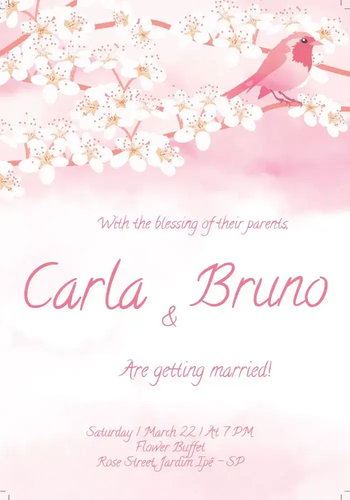 Pink Wedding - Flower And Bird Floral