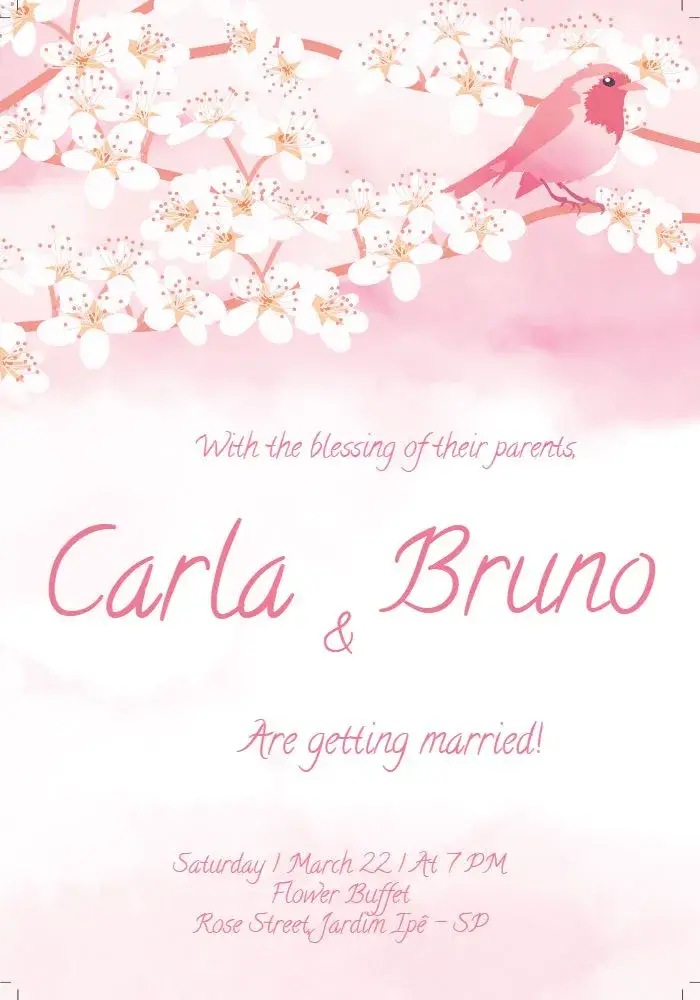 Pink Wedding - Flower And Bird Floral invitation