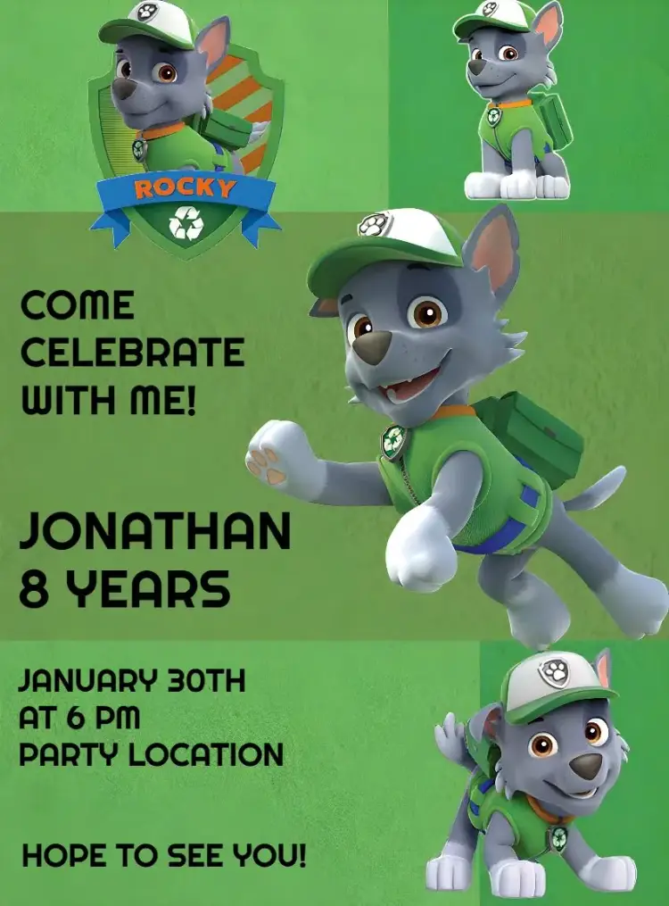 Rocky Paw Patrol Orange invitation