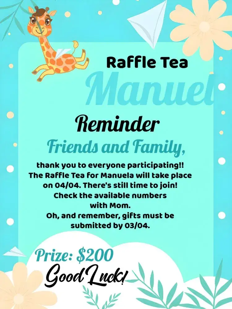Invitation Lembrete De Chá Rifa Girafinha Azul – Raffle Tea theme blue, fun, childish, modern, colorful