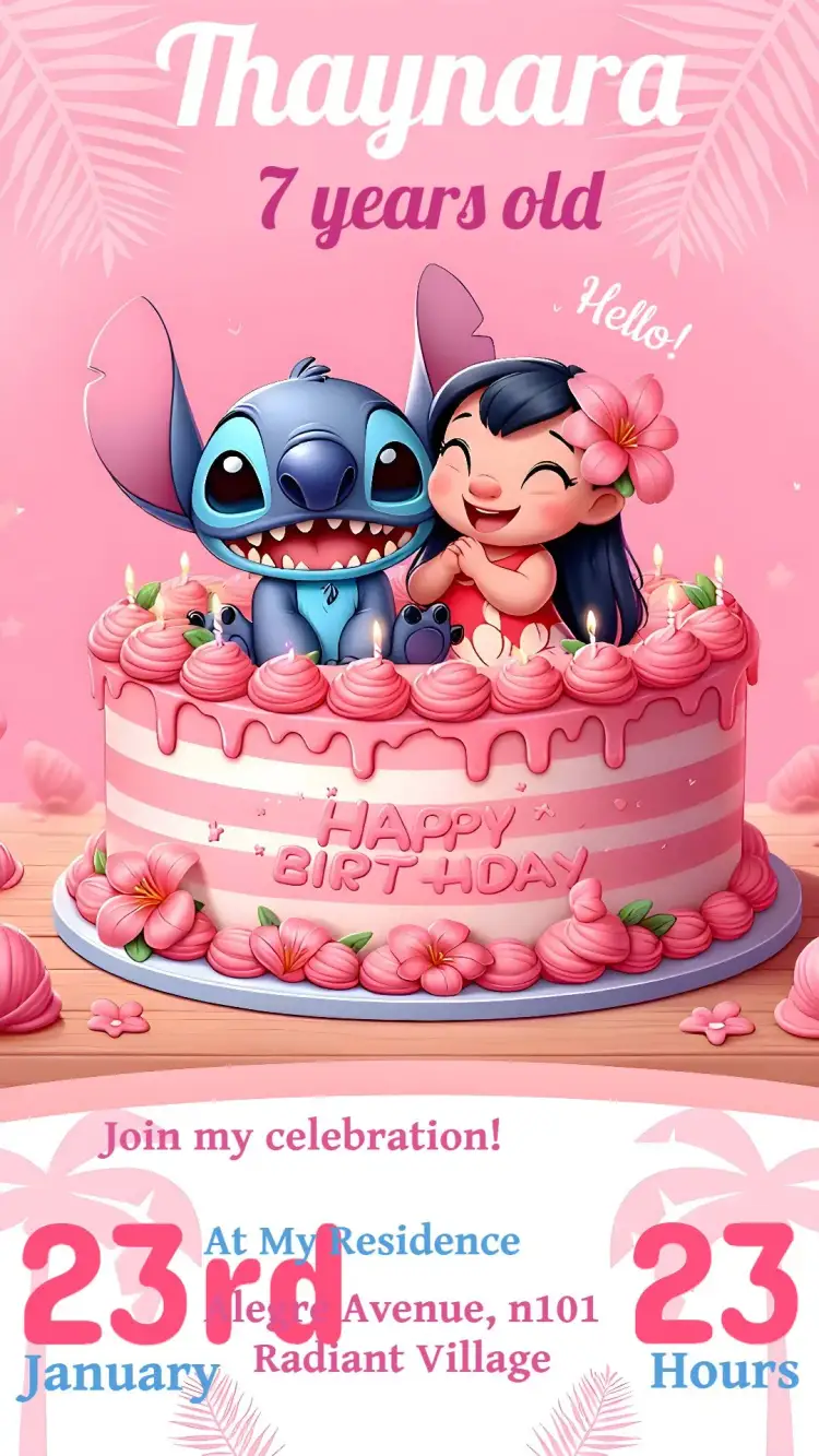 Invitation Lilo And Stitch Girl – Most searched for theme vibrant colors, fun style, Disney graphic elements, tropical theme, playful design, movie-inspired