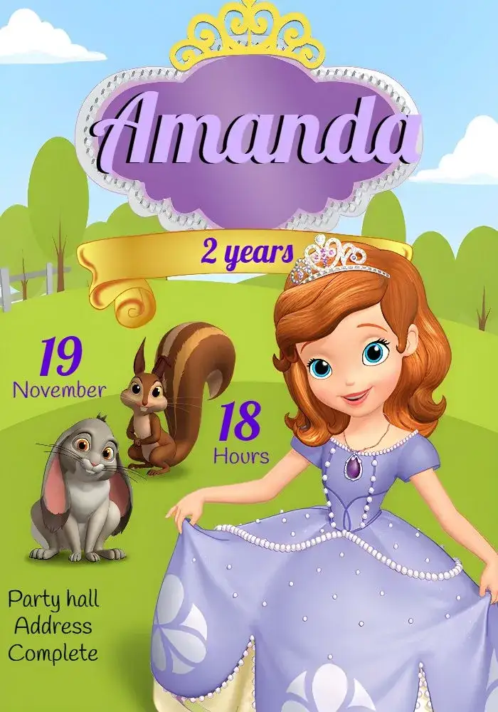 Invitation Purple Princess Sofia – Most searched for theme purple, golden, princesses, children's, fantasy, magical
