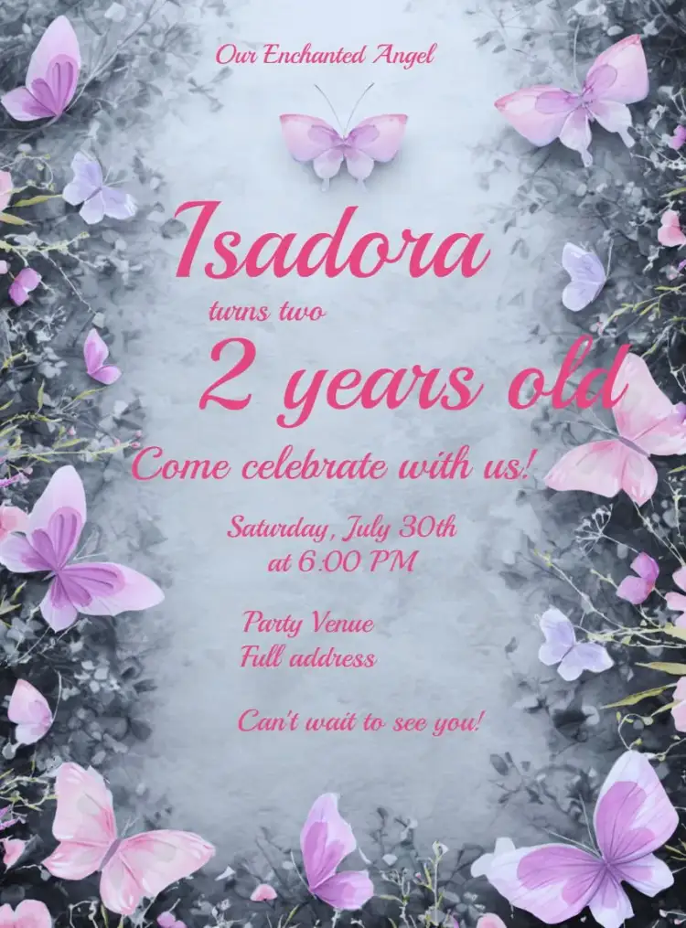 Invitation Butterfly Garden Watercolor Girl – Commemorative Dates theme watercolor, colorful, garden, playful, childlike, nature