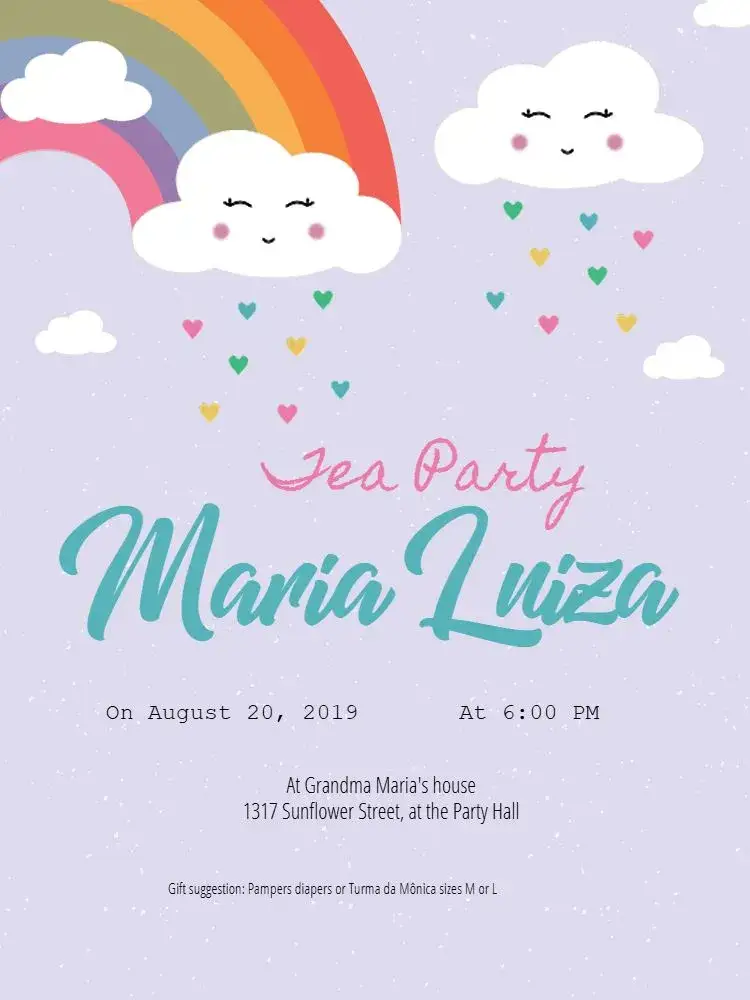 Invitation Shower Of Love Heart – Diaper Shower theme cute, delicate, colorful, childish, romantic, clouds