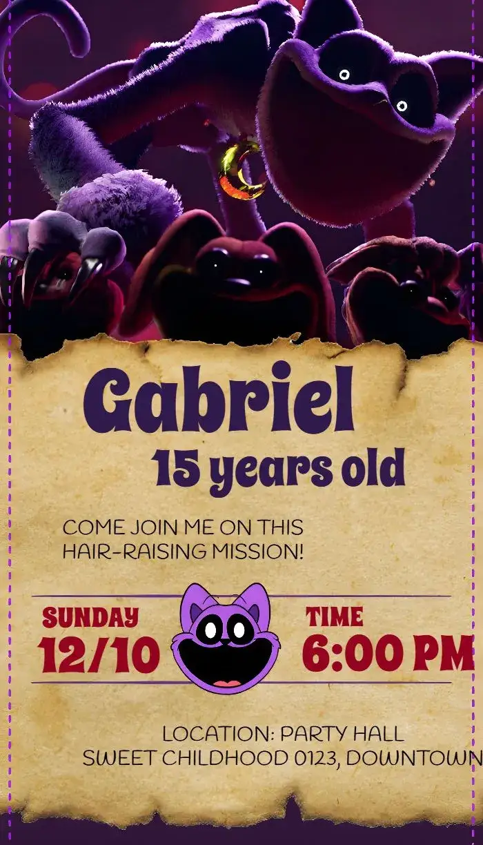 Invitation Poppy Play Time Terror – Most searched for theme purple, games, horror, children's, fun, adventure